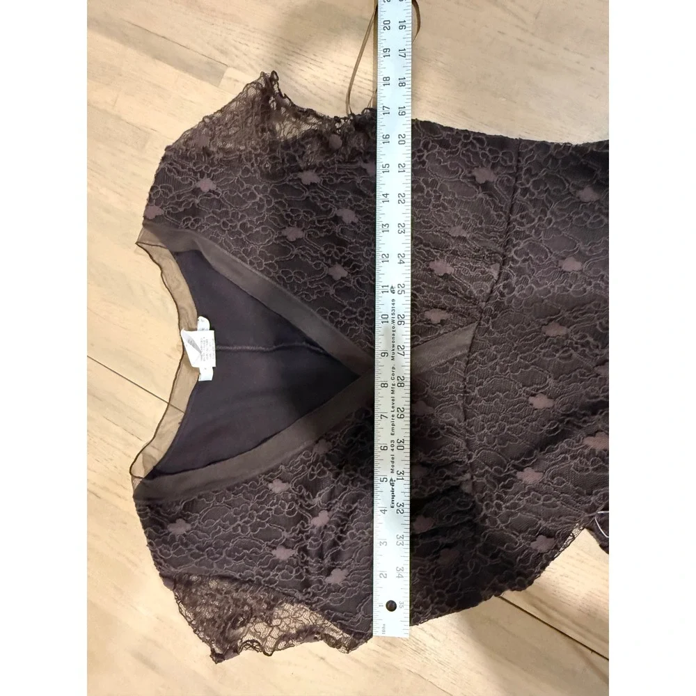 Papillon Blanc Brown Lace V-Neck Midi Dress Short Sleeve Cocktail Size L 9079 - Picture 4 of 5